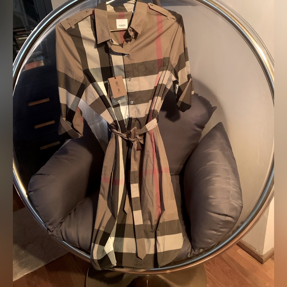 Burberry Brit 100% Cotton Giant taupe Brown Check Dress